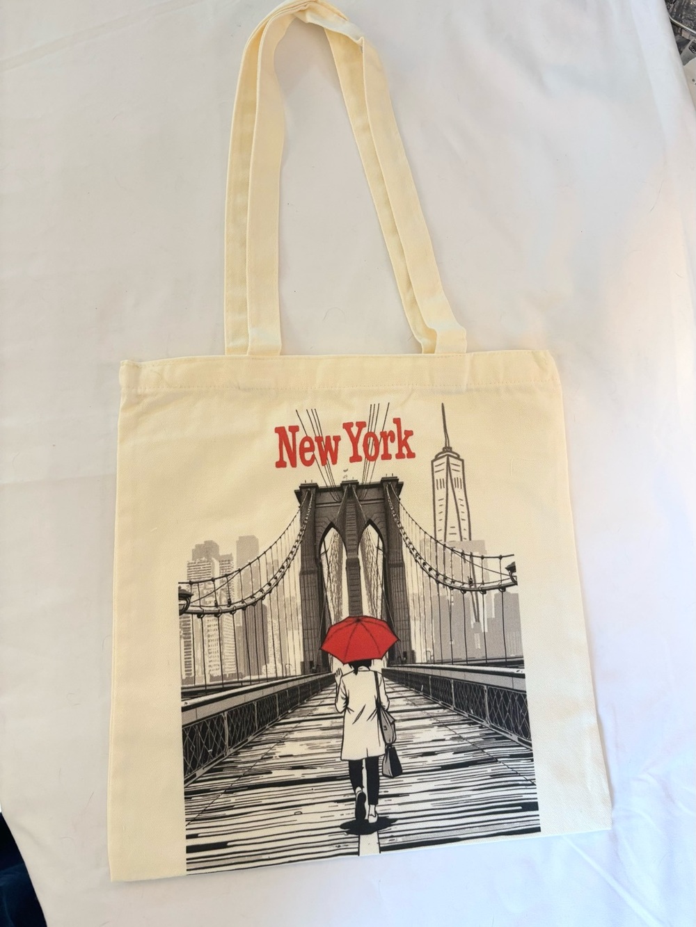 New York Canvas Tote Bag with Red Umbrella Print NWOT